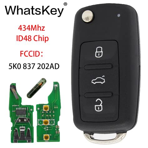 WhatsKey 3 Button Remote 434Mhz ID48 Chip Car Key For Volkswagen VW