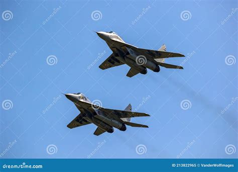 Mig Fulcrum Fighter Jets Of The Polish Air Force In Flight Over