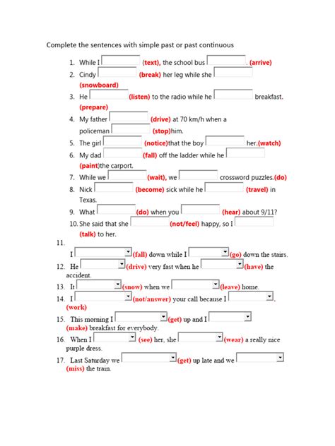 Simple Past Versus Past Continuous Exercises Pdf