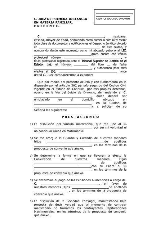 Formato De Demanda De Divorcio Incausado Y Convenio Milformatos Hot