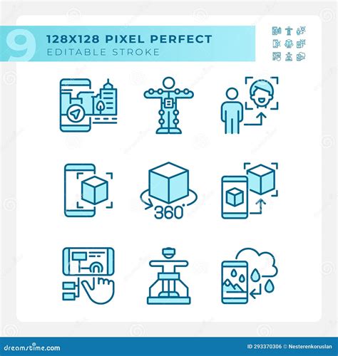 2d Pixel Perfect Blue Vr Ar And Mr Icons Stock Illustration Illustration Of Futuristic