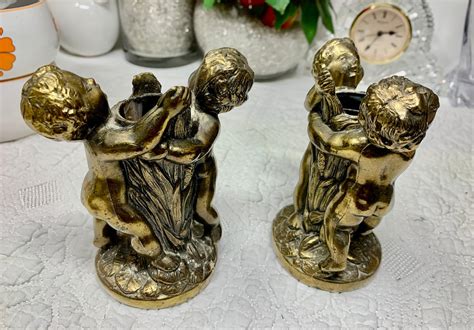 Beautiful Vintage Pair Brass Cherub Candle Holders Pair Of Vintage Brass Cherub Angel