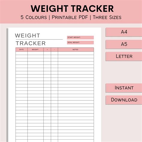 Weight Tracker Printable Weight Loss Log Health Journey Fitness Recorder Weight Loss Sheet Pdf