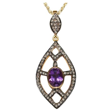 Vintage 14k Gold Circa 1980s Natural Rose Cut Diamond And Amethyst Necklace For Sale At 1stdibs