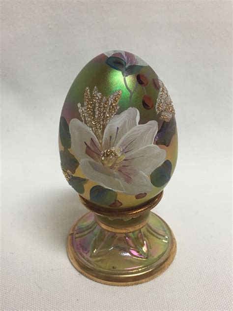 Fenton Glass 5145vg Amber Iridescent Egg Hand Painted Flowers Le 181 1500 Fenton Fenton Glass