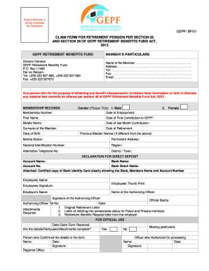 Fillable Online Gepf Or Claim Form For Retirement Pension Per Section