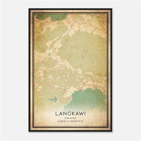 Vintage Langkawi Malaysia Map Poster Langkawi City Road Wall Art Print