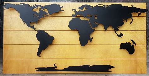 Mapamundi Madera Hierro Cnc Plasma Worldmap Wood Iron Mapamundi