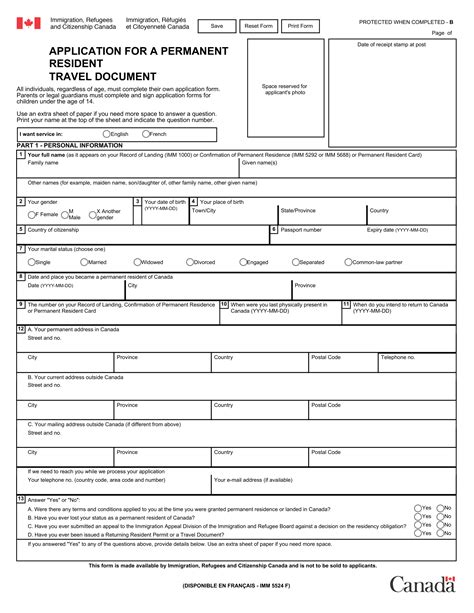 Form Imm 5524 Application For A Permanent Resident Travel Document Forms Docs 2023