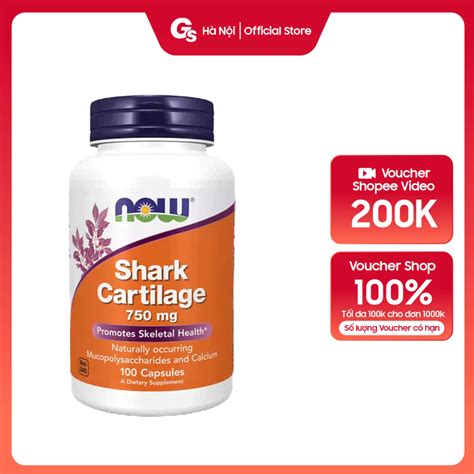 Now Shark Cartilage Oral Tablet 750mg 100 Capsules Enhances Bone