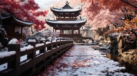 Premium Photo | Ancient Pagoda Japanese culture with autumn trees snow ...