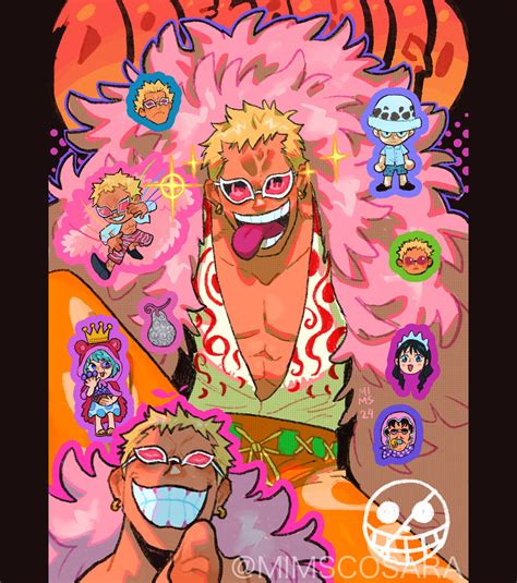 trafalgar law, donquixote doflamingo, baby 5, sugar, and senor pink
