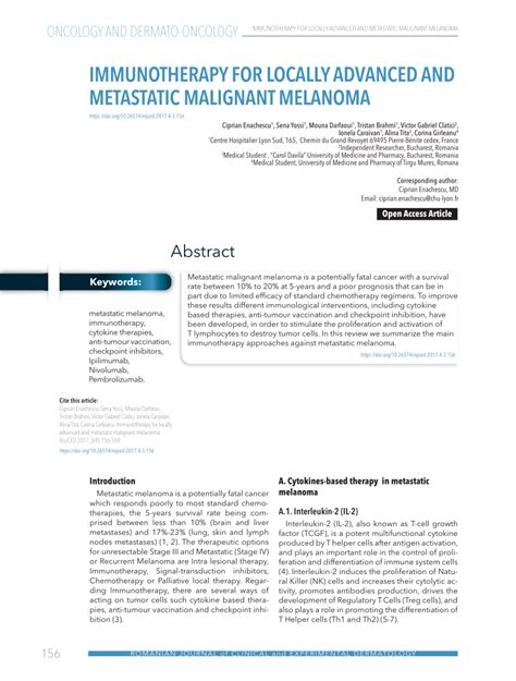 (PDF) IMMUNOTHERAPY FOR LOCALLY ADVANCED AND METASTATIC MALIGNANT MELANOMA