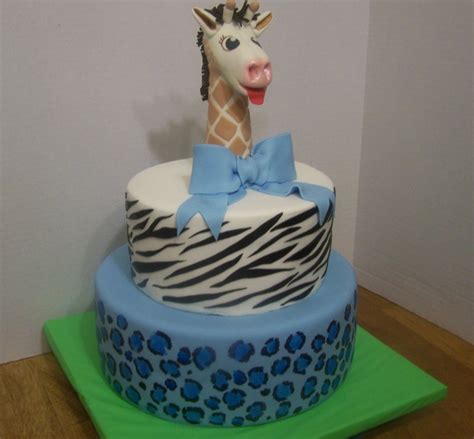 Safari Print Baby Shower Cake With Giraffe Topper Cakecentral