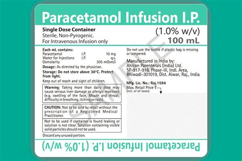 Paracetamol Injection 1000mg 100ml