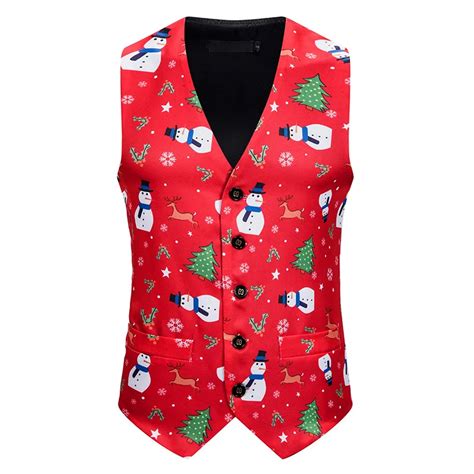 Christmas Vests Men 3d Christmas Tree Snowman Printed Sleeveless Jacket