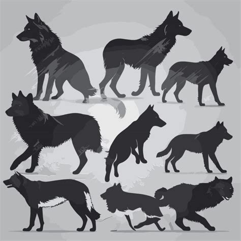 Vector De Silhuetas De Lobo Vetor Premium