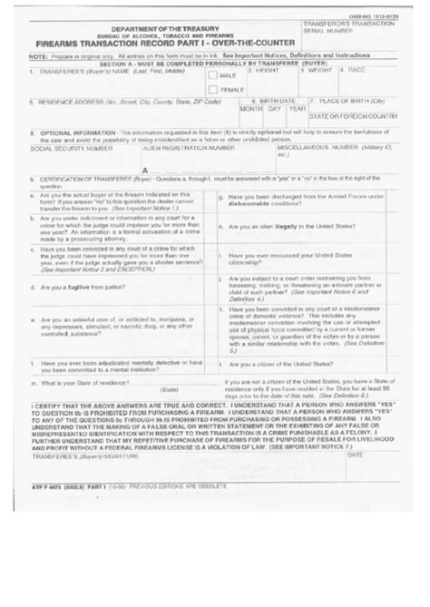 Form Atf F Firearms Transaction Record Part I Over The Counter