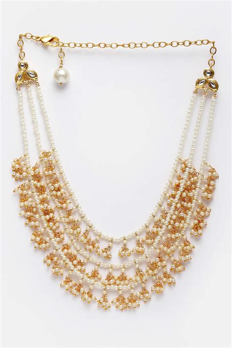 Buy Gold Plated Kundan Cluster Pearl Layered Necklace By Dugran By