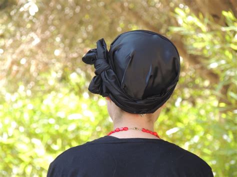 Black Stretched Satin Turban Sinar Tichel Hair Snood Head Etsy