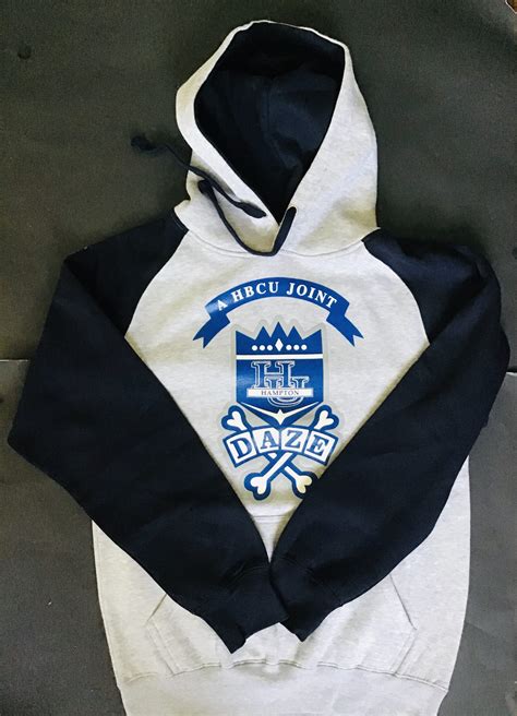 Hampton University Hoodie Grey body Navy Blue Sleeves – Full Court Flavas