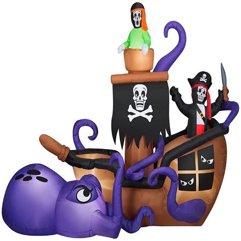 Gemmy Airblown Inflatable Halloween Pirate Ship 75 Ft Tall Black