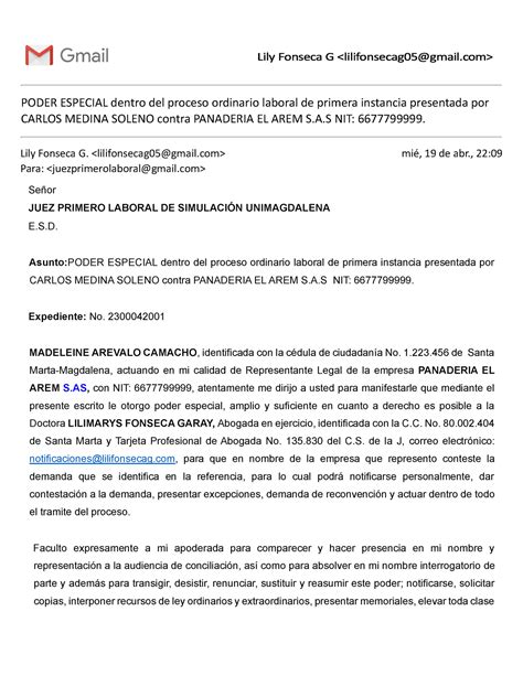 Poder Especial Dentro Del Proceso Ordinario Laboral De Primera