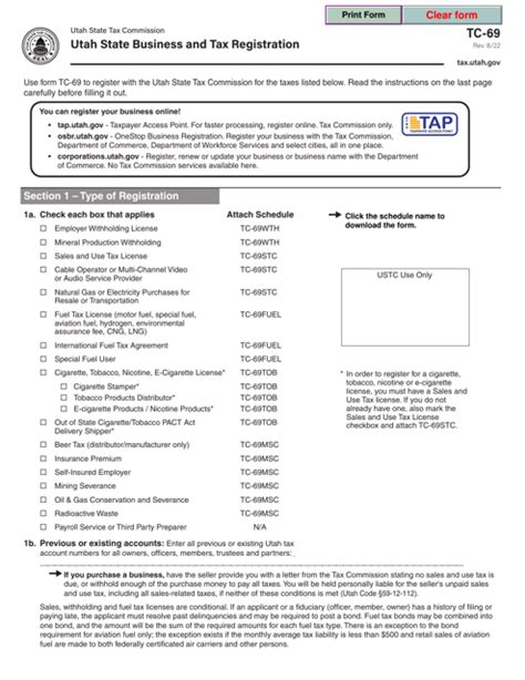 Form Tc 69 Download Fillable Pdf Or Fill Online Utah State Business And Tax Registration Utah