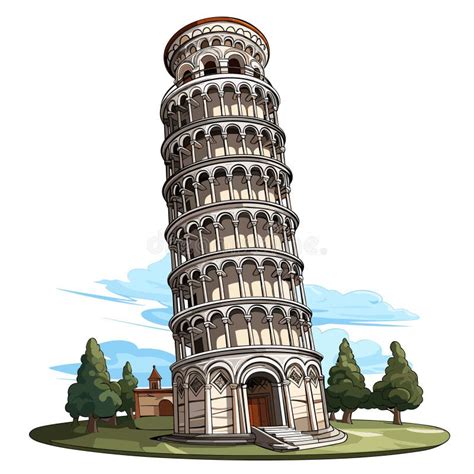 Leaning Tower Of Pisa Hand Drawn Comic Illustration Leaning Tower Of