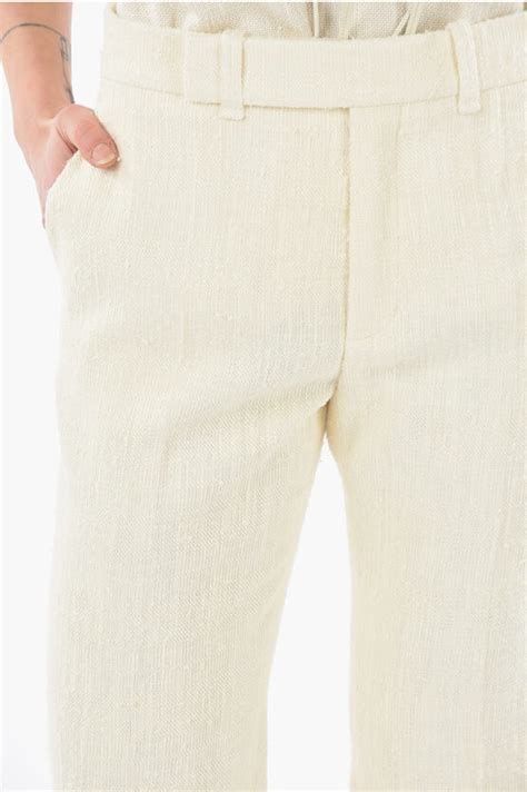 Chloe Textured Silk Tailored Cropped Pants With Fringed Ankles Women