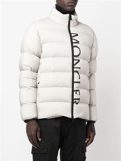 Moncler Logo Print Puffer Jacket Grey Farfetch