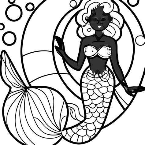 Afro Mermaid Simple Sticker Coloring Page Black And White Creative