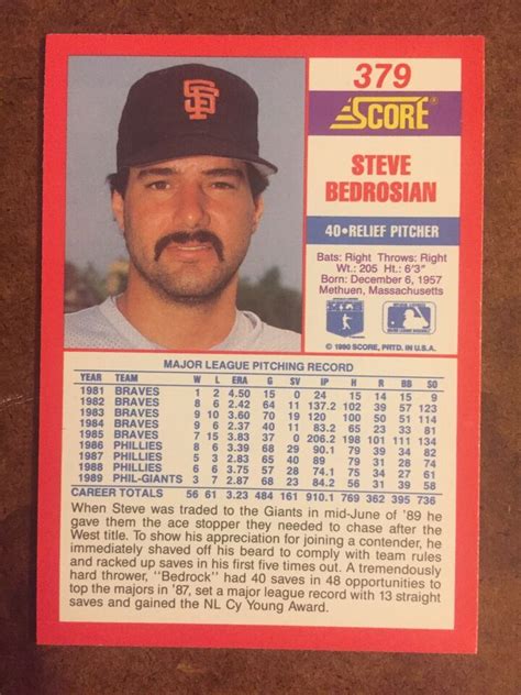 Steve Bedrosian Score Mlb Baseball Trading Card Ebay