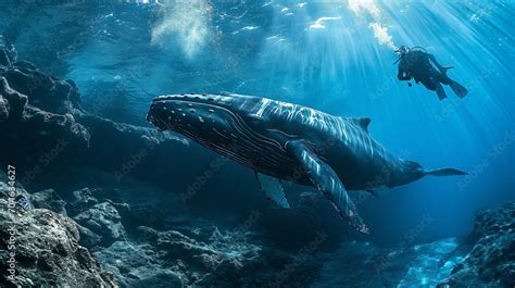 An awe inspiring underwater moment captured featuring a scuba diver ...