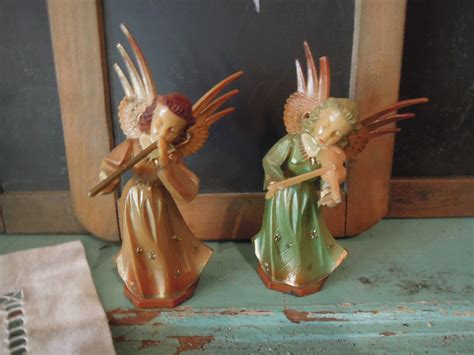 Vintage Angel Ornaments Two Plastic Angel Figurines Made Etsy