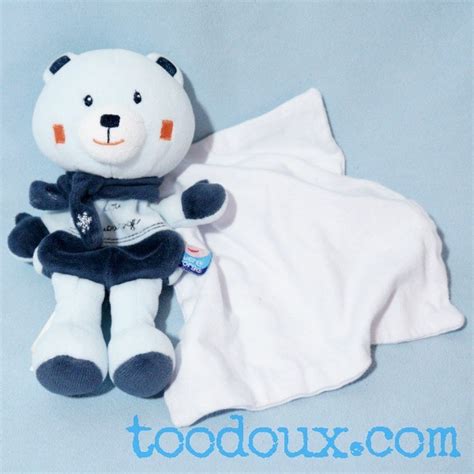 Sos Doudou Ours Sucre D Orge Cajou Bleu Mouchoir Blanc