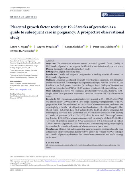 Pdf Placental Growth Factor Testing At 1923 Weeks Of Gestation As A