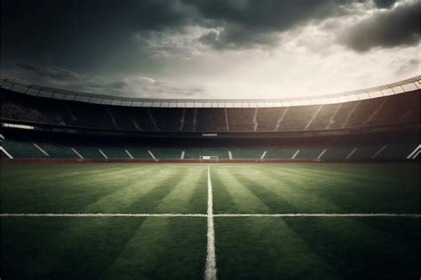 Premium AI Image An Empty Soccer Stadium With A Dark Sky And A White