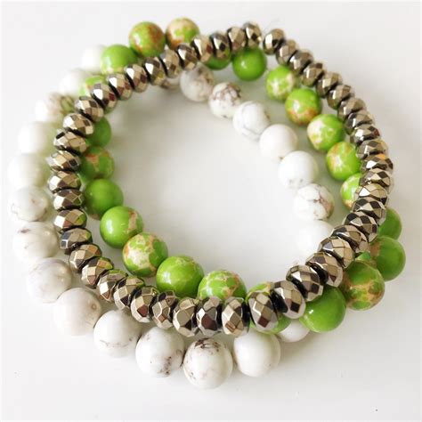 Light Green Emperor S Stone Jade Pyrite Howlite Bracelet Etsy