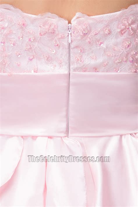 Pink Ruffles Strapless A Line Prom Dress Evening Gown Thecelebritydresses