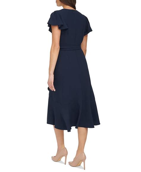 Tommy Hilfiger Womens Flutter Sleeve Ruffle Hem Dress Macys