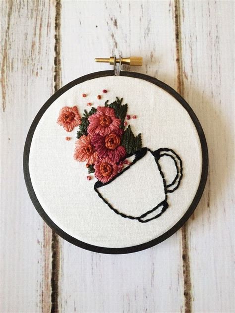 Coffee Embroidery Hand Embroidery Coffee Artwork By Threadthewick