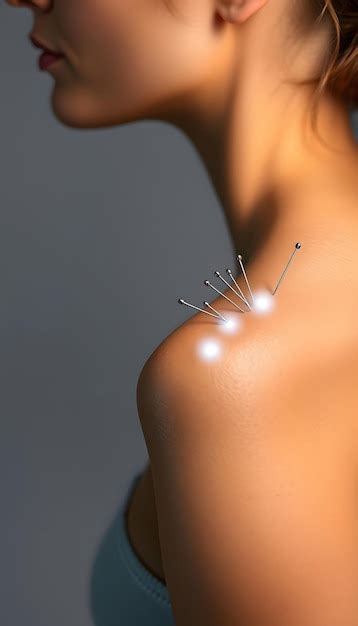 Female Acupuncture Model With Needles In The Shoulder Isolated With