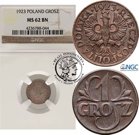 Polska II RP 1 Grosz 1923 NGC MS62 BN Archiwum Niemczyk Pl