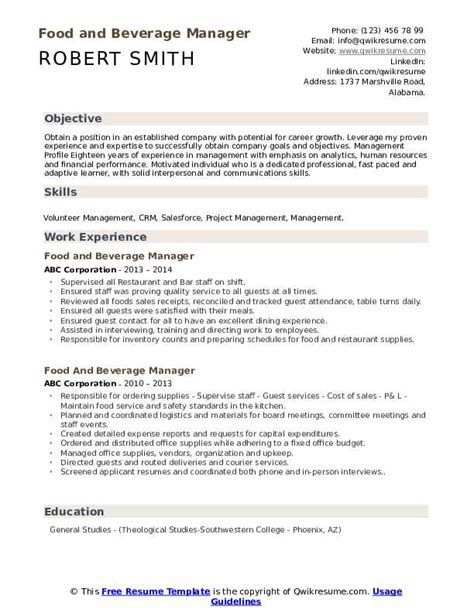 10 Food And Beverage Manager Resume Samples And Templates For 2025