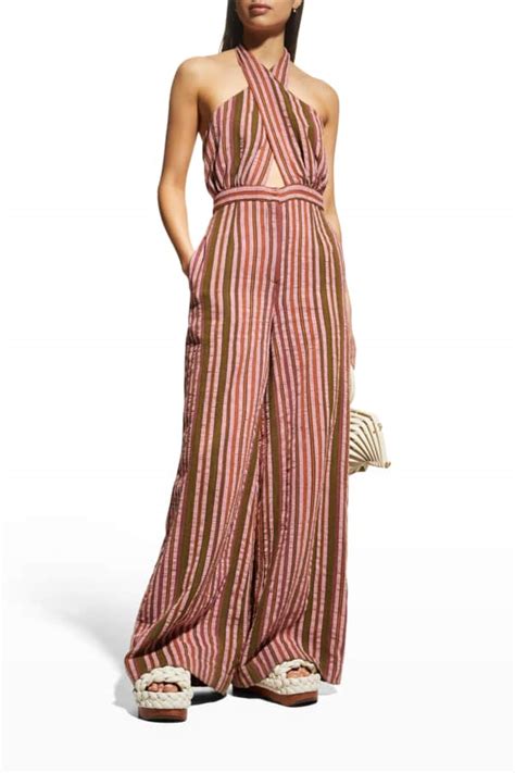 Rebecca Taylor Sleeveless Striped Wide Leg Jumpsuit Neiman Marcus