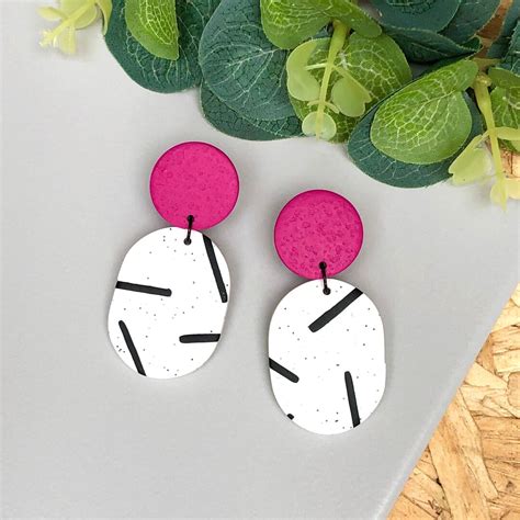 Hot Pink And Monochrome Sprinkles Polymer Clay Dangle Earrings Etsy