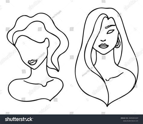 Woman Girl Face Line Art Isolated Stock Vector Royalty Free