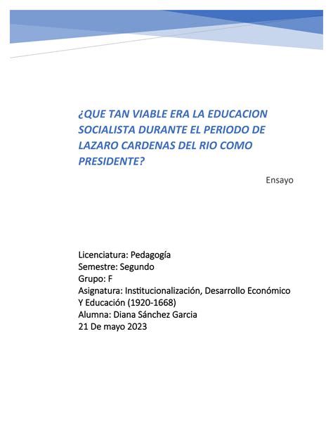 SOLUTION Qu Tan Viable Era La Educaci N Socialista Durante El Periodo