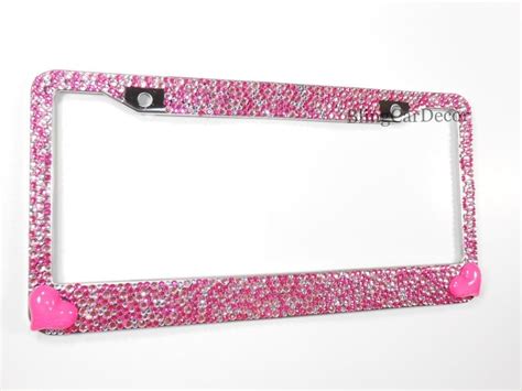 Pink Encrusted Rhinestone License Plate Frame Whearts Pink